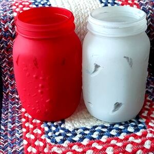 4th of July Set Two Painted burton & BURTON CANNING Jars